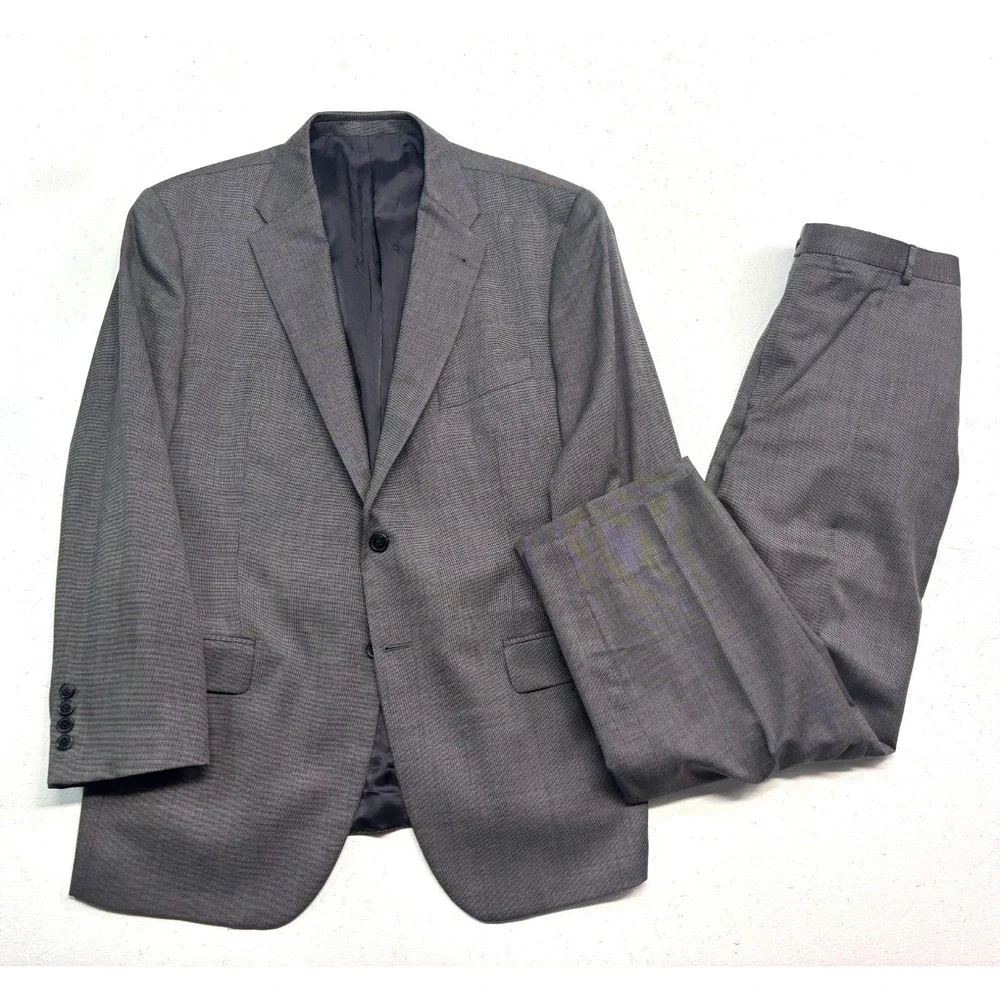 Joseph Abboud 44R 34x28 Slim Gray Micro Check 2pc Pant Suit All Season Wool USA